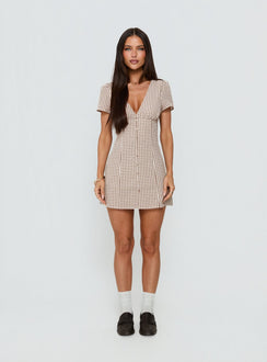 Loveliness Playsuit Brown Check Petite