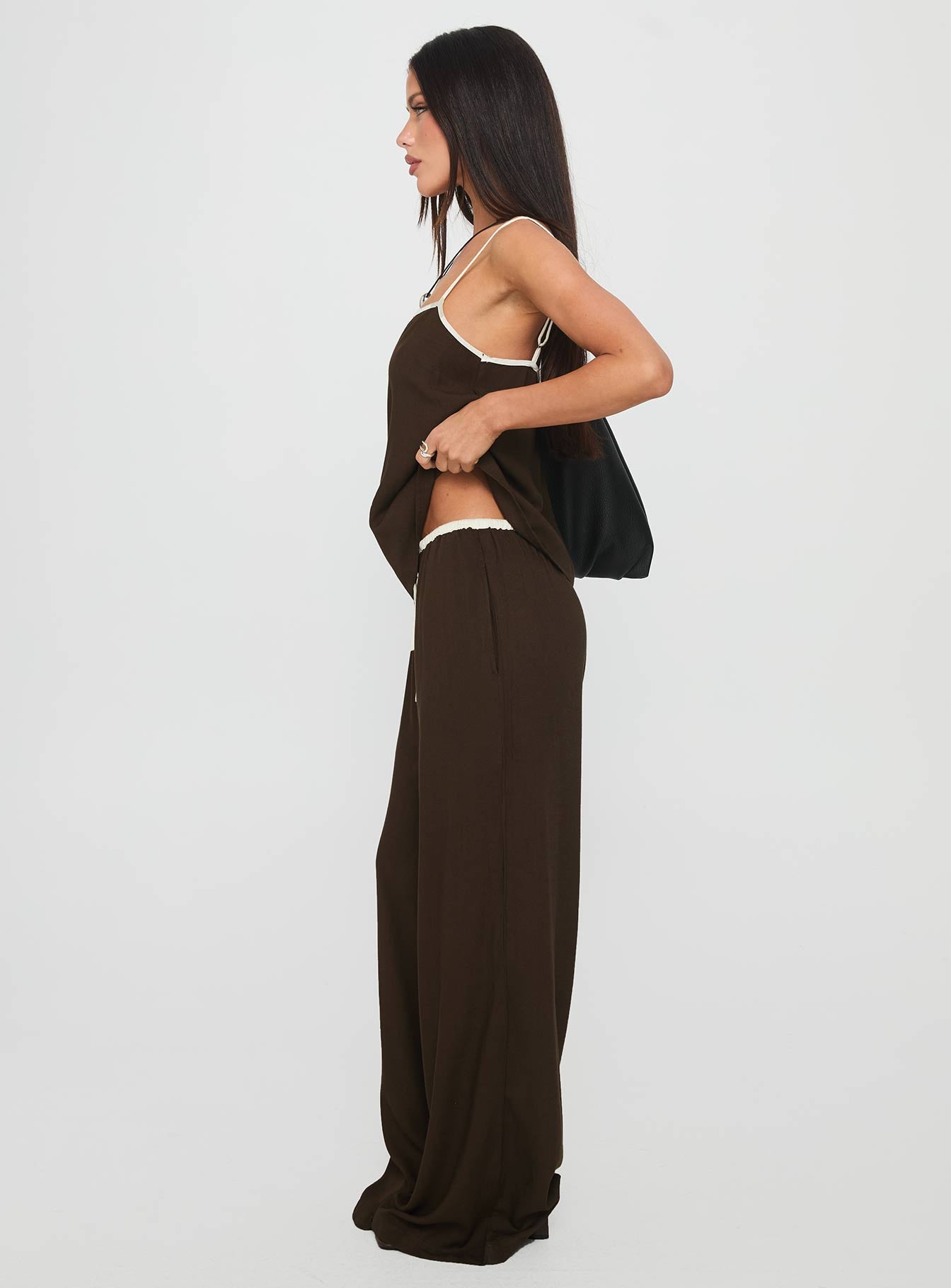 Nolei Contrast Pant Set Chocolate / White