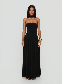Odela Strapless Drop Waist Maxi Dress Black