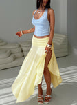   front view of model wearing Princess Polly Symphonia Asymmetrical Midi Skirt Butter Yellow Midi Skirts 