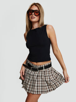   front view of model wearing Princess Polly Envision Pleat Mini Skirt Brown Multi Mini Skirts 