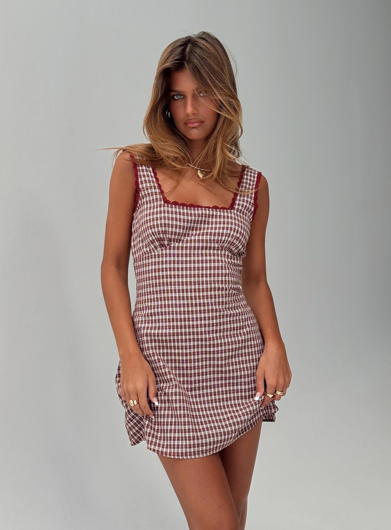 Dasha Mini Dress Red Check | Princess Polly