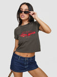 front view of model wearing Princess Polly East Coast Nyc Tee Charcoal Short Sleeves Crew Neck 