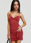 front view of model wearing Princess Polly Destinations Mini Dress Red Plunger 