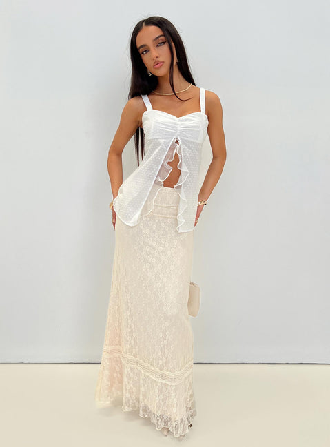 front view of model wearing Princess Polly Pinot Top White Sleeveless Sweetheart 