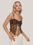 front view of model wearing Princess Polly Andorra Top Brown Sleeveless Sweetheart 