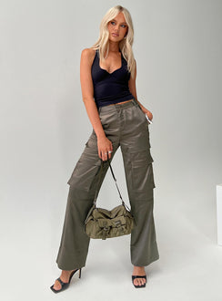 front view of model wearing Princess Polly Crimsen Cargo Pants Chocolate High Waisted Pants 