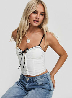 front view of model wearing Princess Polly Severas Top White Sleeveless Sweetheart 