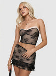 Two-piece lace set Crop top, elasticated shoulder straps, v-neckline, pinched bust