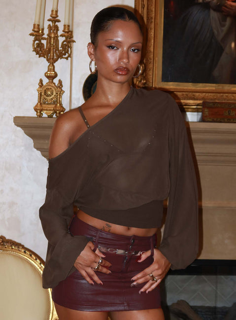 Idalina Slouchy Chiffon Top Brown