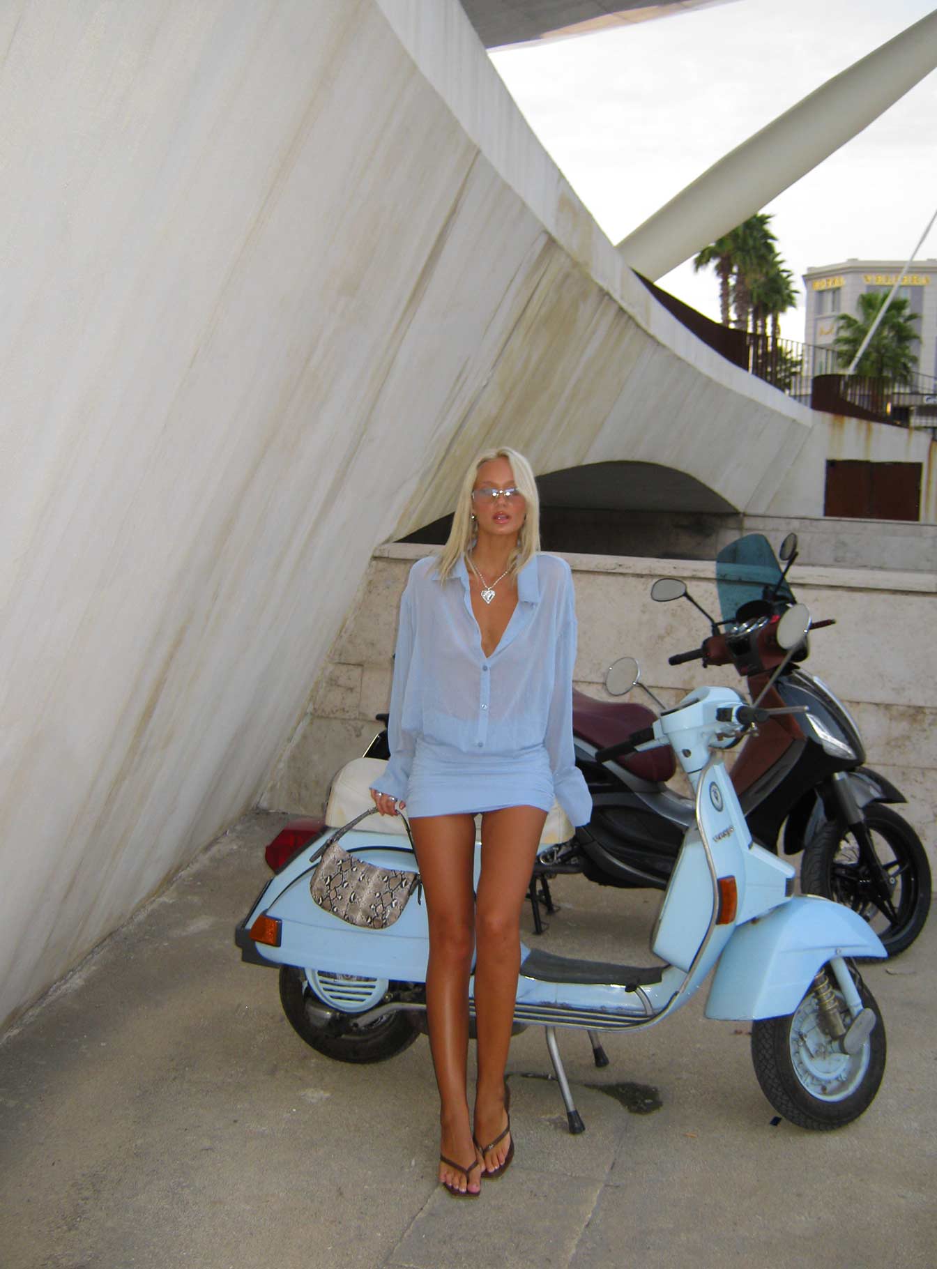 Moonrising Long Sleeve Sheer Blouson Mini Dress Blue