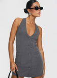 front view of model wearing Princess Polly Fenny Mini Dress Grey V-Neck 