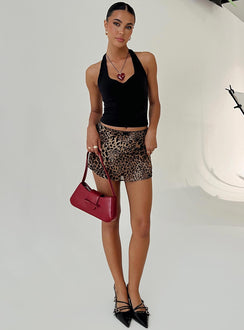   front view of model wearing Princess Polly Tejano Mini Skirt Leopard Tall Mini Skirts 