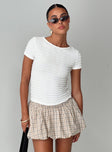 front view of model wearing Princess Polly For The Better Textured Top White Short Sleeves Crew Neck 