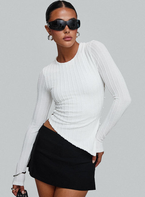 front view of model wearing Princess Polly Yulkie Long Sleeve Top White Full Sleeves Crew Neck 