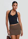   front view of model wearing Princess Polly Rozetti Mini Skirt Brown Stripe Mini Skirts 