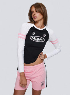 side view of model wearing Princess Polly Bend It Athletic Shorts Pink Low Rise Shorts 