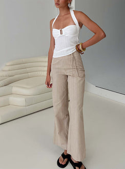 front view of model wearing Princess Polly Rush Hours Tie Up Pants Beige 
