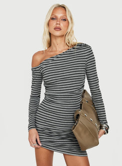 Beller Langarm-Minikleid Grau / Schwarz gestreift