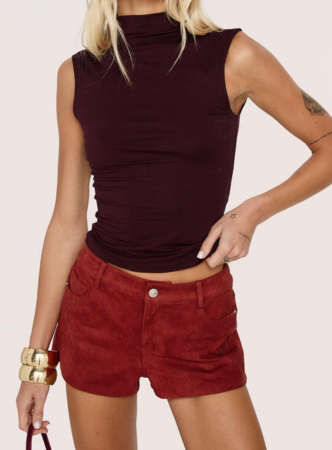 Dreamful Low Rise Faux Suede Mini Shorts Deep Red