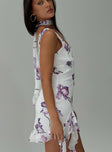 Princess Polly High Neck  Varney Frill Mini Dress White / Purple Floral