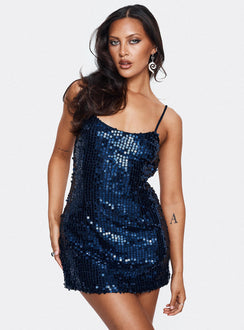 Atlaza Sequin Mini Dress Navy