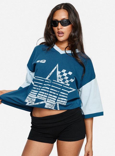 Nachell Short Sleeve Moto Top Blue