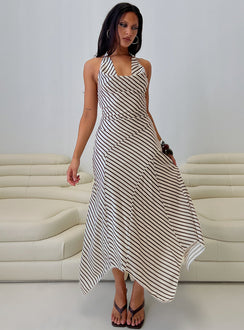 Junipa Halter Asymmetrical Maxi Dress White Stripe