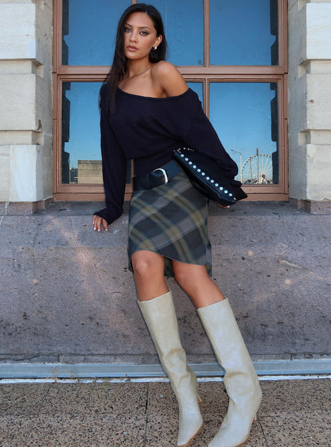   front view of model wearing Princess Polly Shoreline Midi Skirt Blue Check 