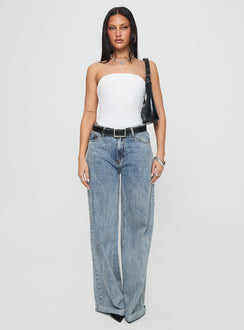 side view of model wearing Princess Polly Bristle Strapless Bodysuit White Sleeveless straight 