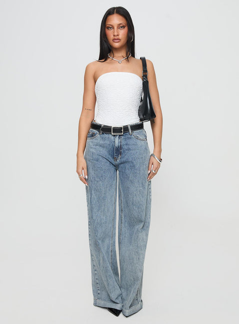 side view of model wearing Princess Polly Bristle Strapless Bodysuit White Sleeveless straight 