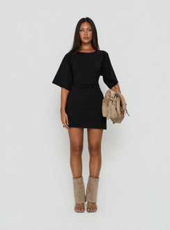 Enzia Raglan Lace Up Mini Dress Black