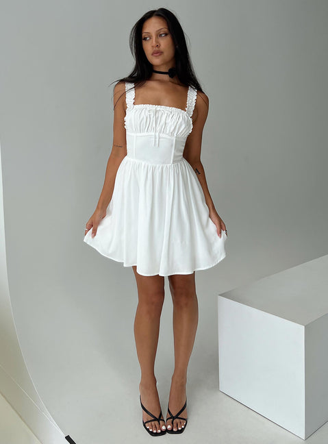 front view of model wearing Princess Polly Keltie Mini Dress White Square Neck 