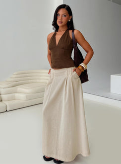   front view of model wearing Princess Polly Bohemian Spirit Maxi Skirt Beige Maxi 