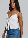 side view of model wearing Princess Polly Lazaro Top White Sleeveless Plunger 