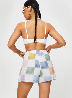 Check print matching set Relaxed fit shirt, lapel collar, button fastening at front, elasticated waist shorts Non-stretch, unlined