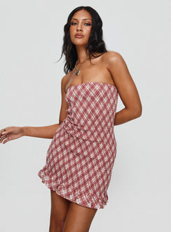 back view of model wearing Princess Polly Takiyo Mini Dress Pink Straight Neck 