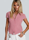 Float Away Button Up Top Red Check