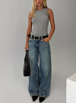 back view of model wearing Princess Polly Magnetism Bodysuit Grey Sleeveless 