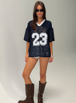 Lucky 23 Lace Jersey Graphic Top Navy