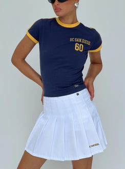   front view of model wearing Princess Polly UCSD Tennis Skort White 