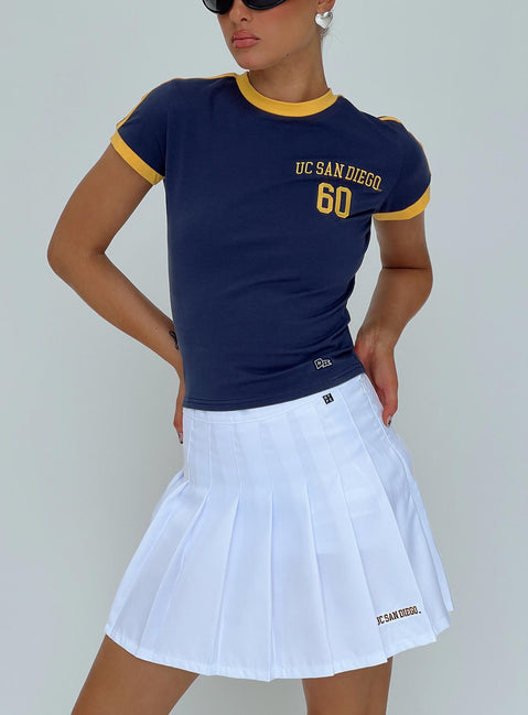   front view of model wearing Princess Polly UCSD Tennis Skort White 