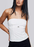 back view of model wearing Princess Polly Flounce Strapless Top White Sleeveless straight 