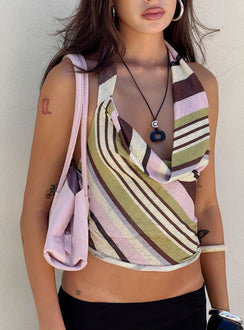 Karmina Neckholder-Top mit Wasserfallkragen, gestreift, mehrfarbig