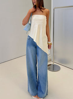 Keevah Strapless Satin Asymmetrical Top Lemon