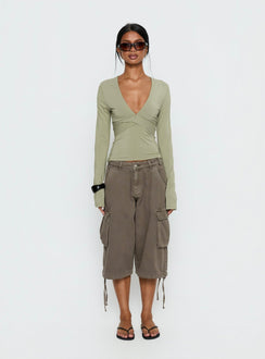 Madelon Long Sleeve Wrap Top Sage