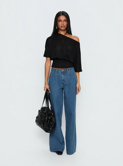 Dayten Off Shoulder Sheer Top Black