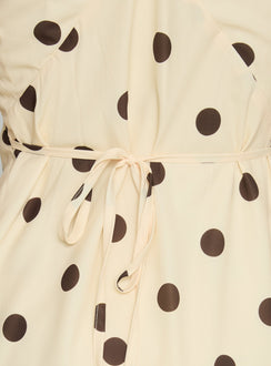 Nellie Mini Dress Lemon / Brown Polka Dot