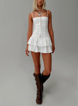 side view of model wearing Princess Polly Jazzmin Mini Dress White Square Neck 