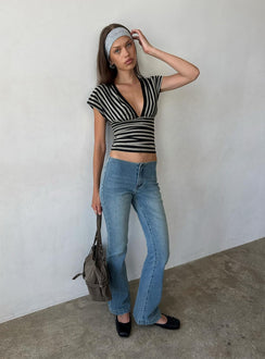 Eleanorre Batwing V Neck Top Grey Stripe